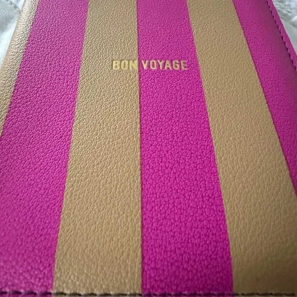 Maeve by Anthropologie “Bon Voyage” Hot Pink and Tan Striped Passport Holder - Picture 2 of 7